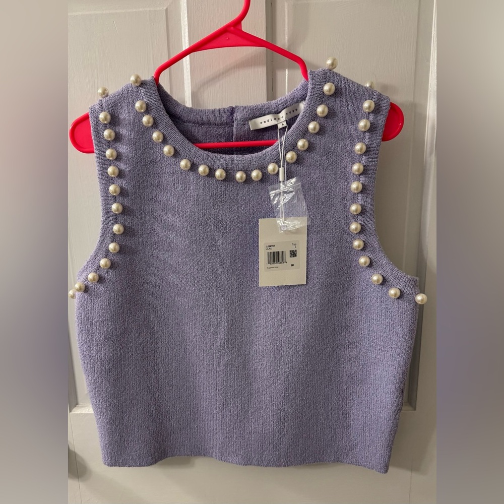 NWT Endless Rose Pearl Crop Sleeveless Sweater - Picture 3 of 6